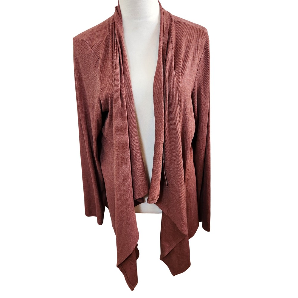 LOGO LOUNGE Womens XL Mauve Pink Ribbed Duster Waterfall Cardigan Layer Top